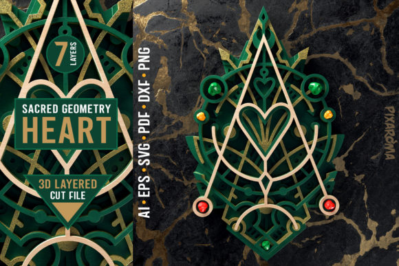 Crafting Cosmic Connection: The Sacred Geometry Heart 3D Layered SVG Cut