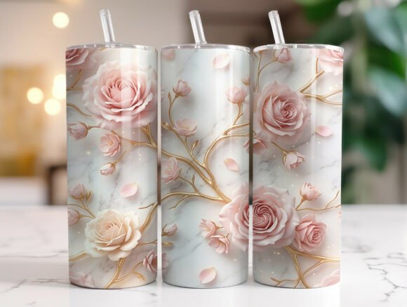 Elevating Custom Drinkware with 3D Pink Rose Marble Designs
