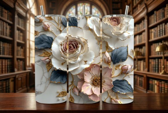 Elevating Drinkware Design with a 3D White and Pink Floral Tumbler Wrap