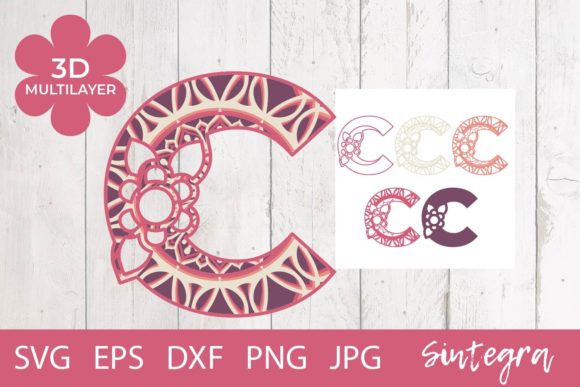 Floral Letter C Mandala 3D Multilayer